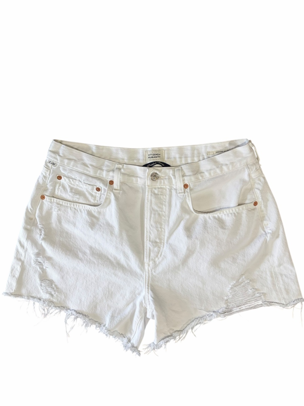 Citizens Of Humanity White Distressed Annabelle Long Frayed Denim Shorts